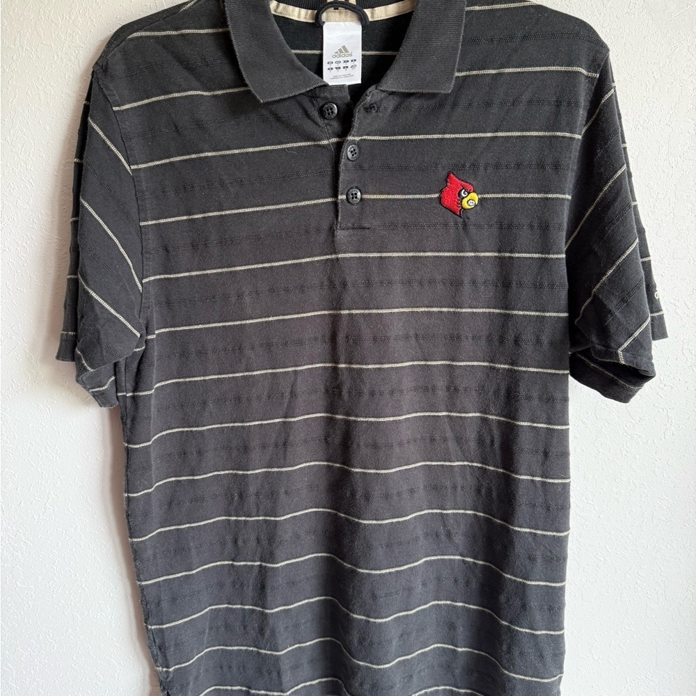 Men’s S Black Striped Adidas Louisville Cardinals Short Sleeve Casual Polo